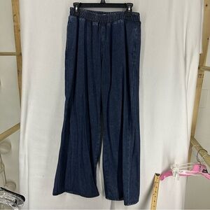 Good American Pants Denim Weightless Wide Leg Pull On Elastic Waist Size 2 Blue